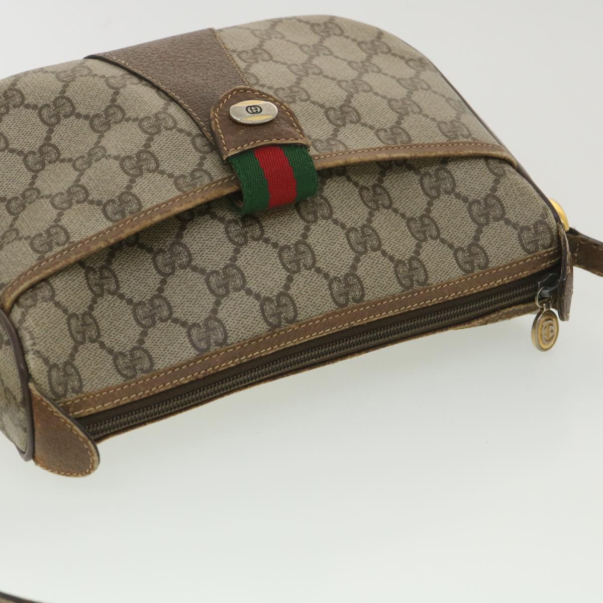 GUCCI GG Canvas Web Sherry Line Shoulder Bag Beige Red Green Auth 38014