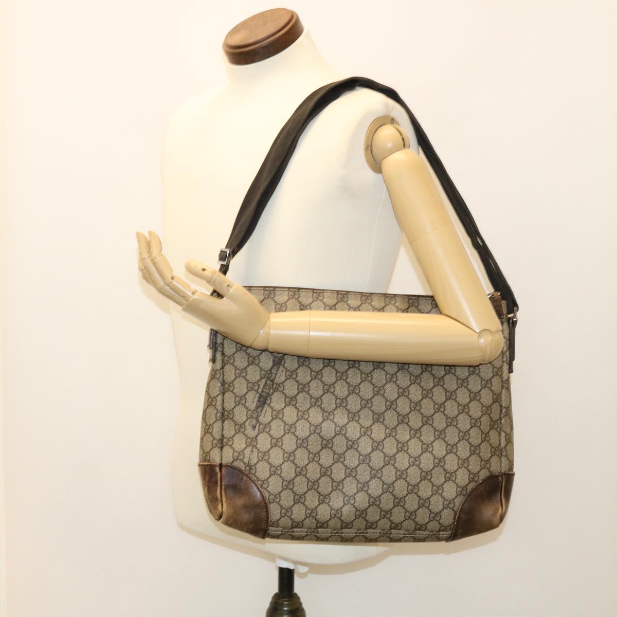 GUCCI GG Canvas Shoulder Bag PVC Leather Beige 110054 Auth 38039