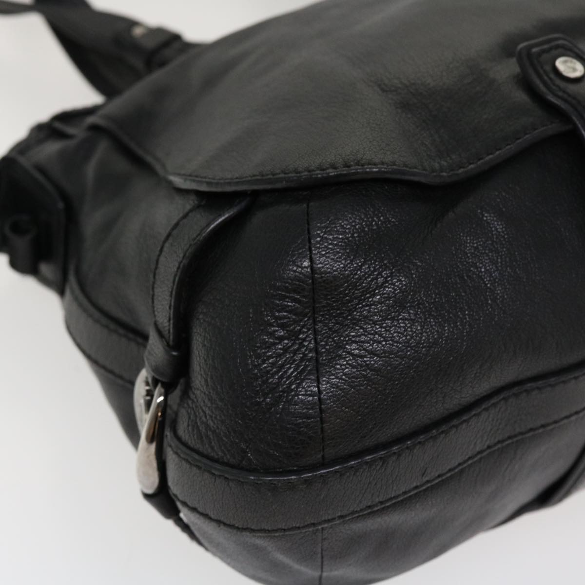 CELINE Shoulder Bag Leather Black Auth 38040