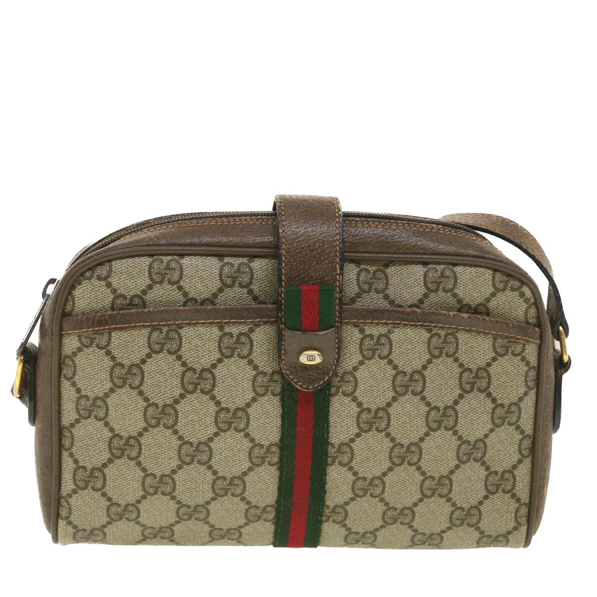GUCCI GG Canvas Web Sherry Line Shoulder Bag Beige Red 89.02.055 Auth 38051