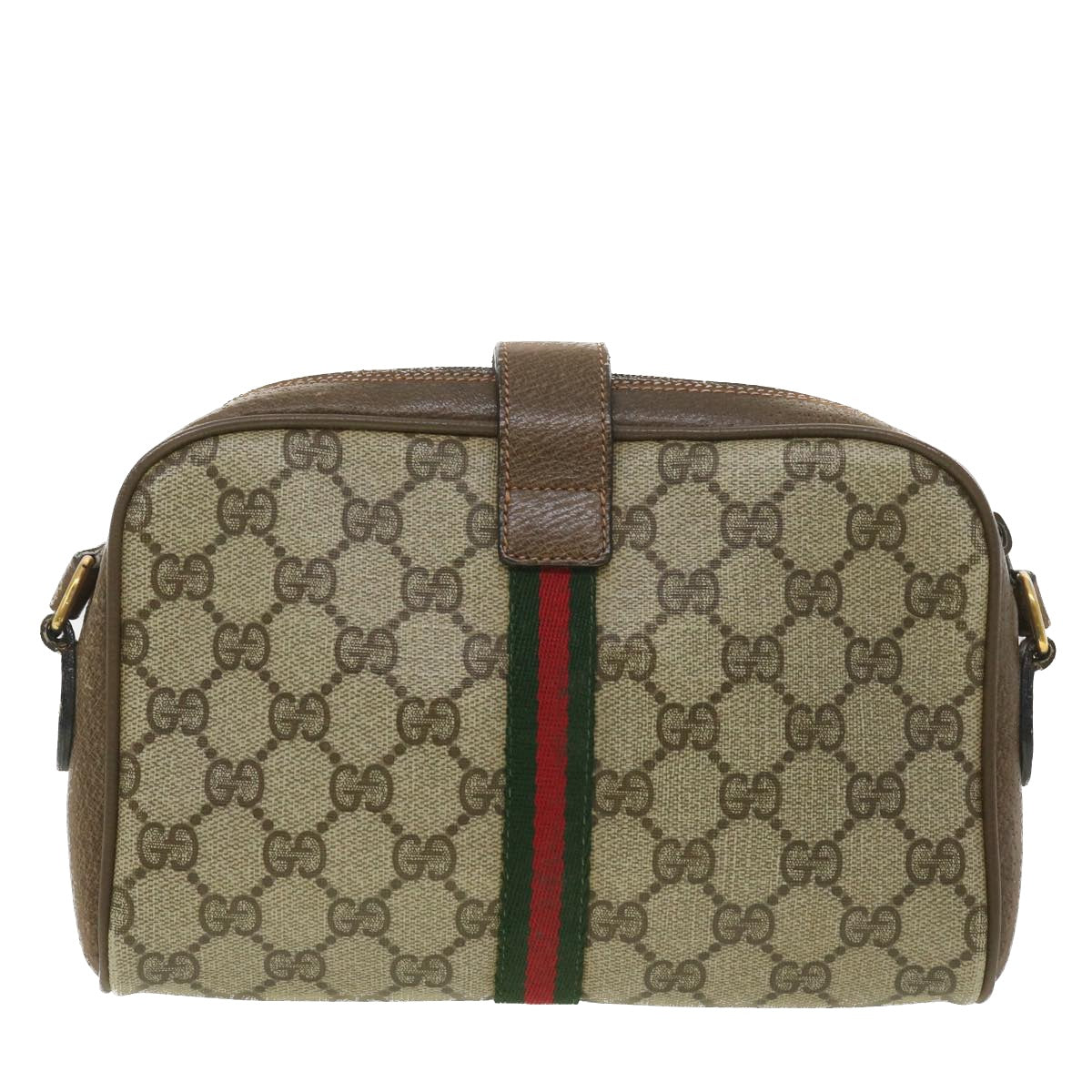 GUCCI GG Canvas Web Sherry Line Shoulder Bag Beige Red 89.02.055 Auth 38051 - 0
