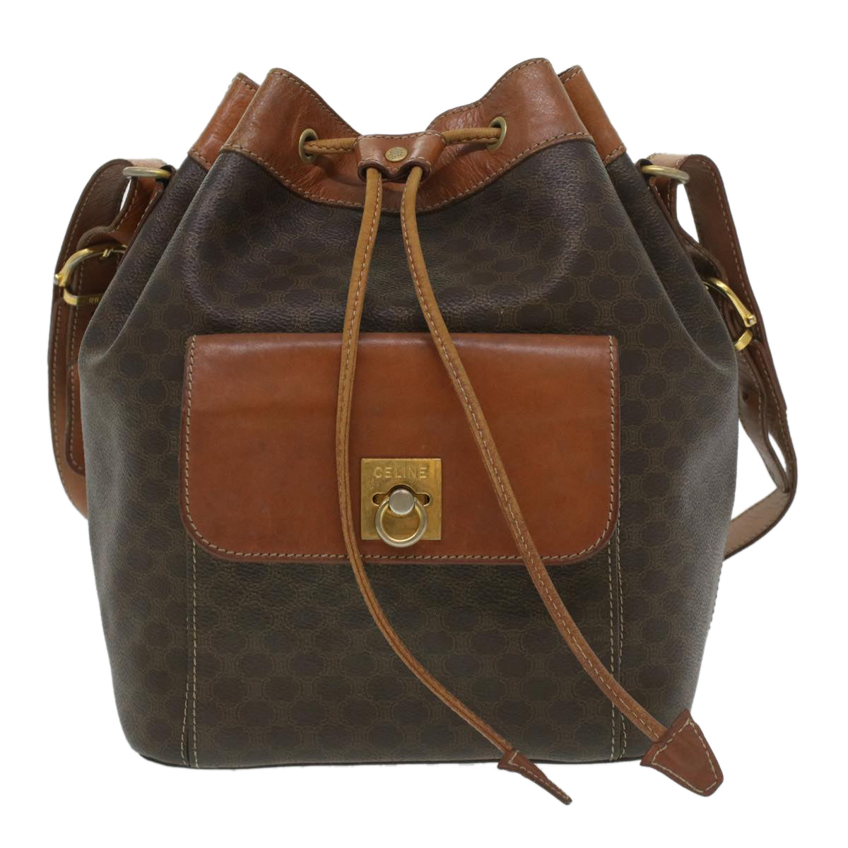 CELINE Macadam Canvas Shoulder Bag PVC Leather Brown Auth 38054