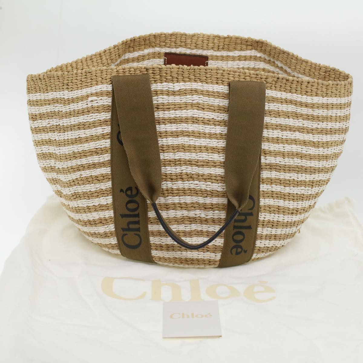 Chloe Straw BagBag Hand Bag straw White Beige Auth 38059