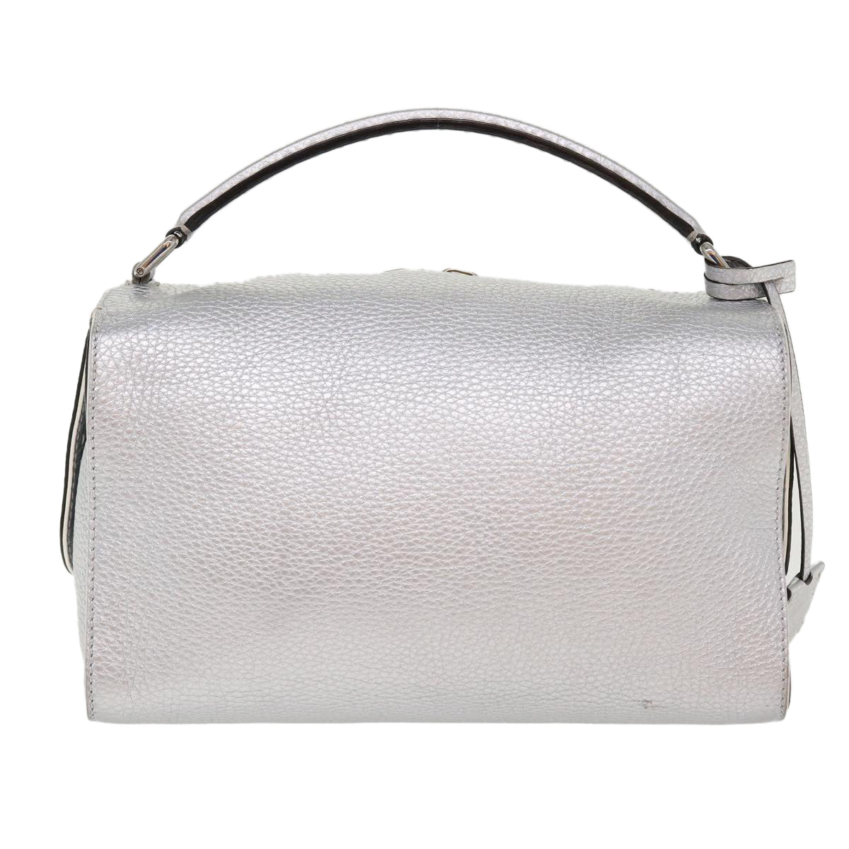 FENDI Hand Bag Leather 2way Silver Auth 38070