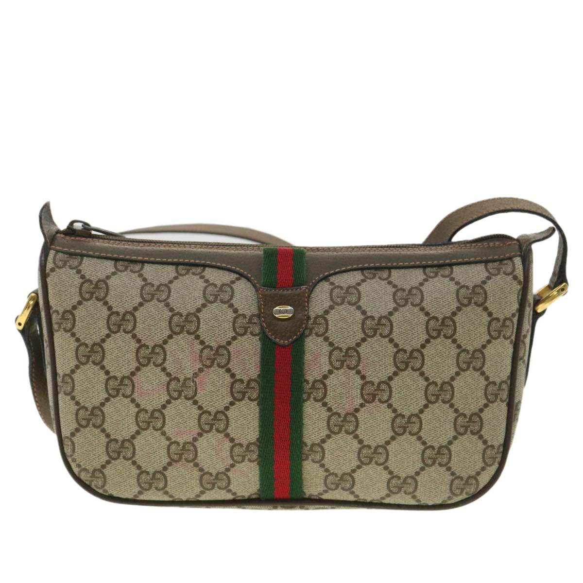 GUCCI GG Canvas Web Sherry Line Shoulder Bag Beige Red 89 02 054 Auth 38094