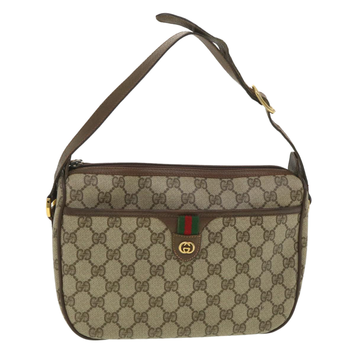 GUCCI GG Canvas Web Sherry Line Shoulder Bag Beige Red 89.02.077 Auth 38096