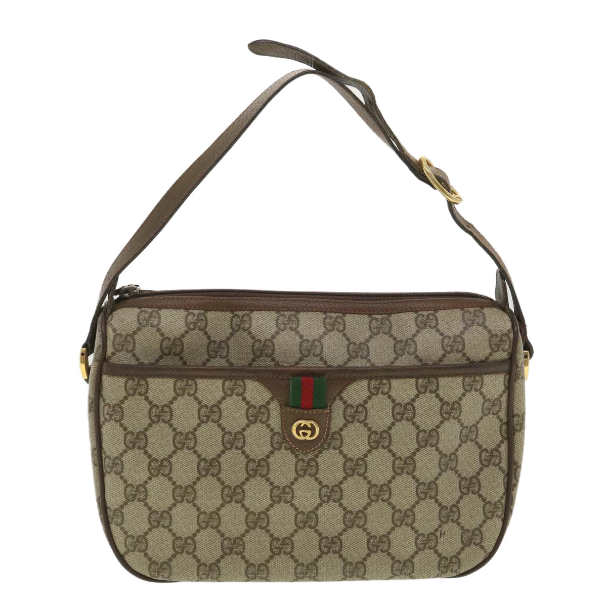 GUCCI GG Canvas Web Sherry Line Shoulder Bag Beige Red 89.02.077 Auth 38096