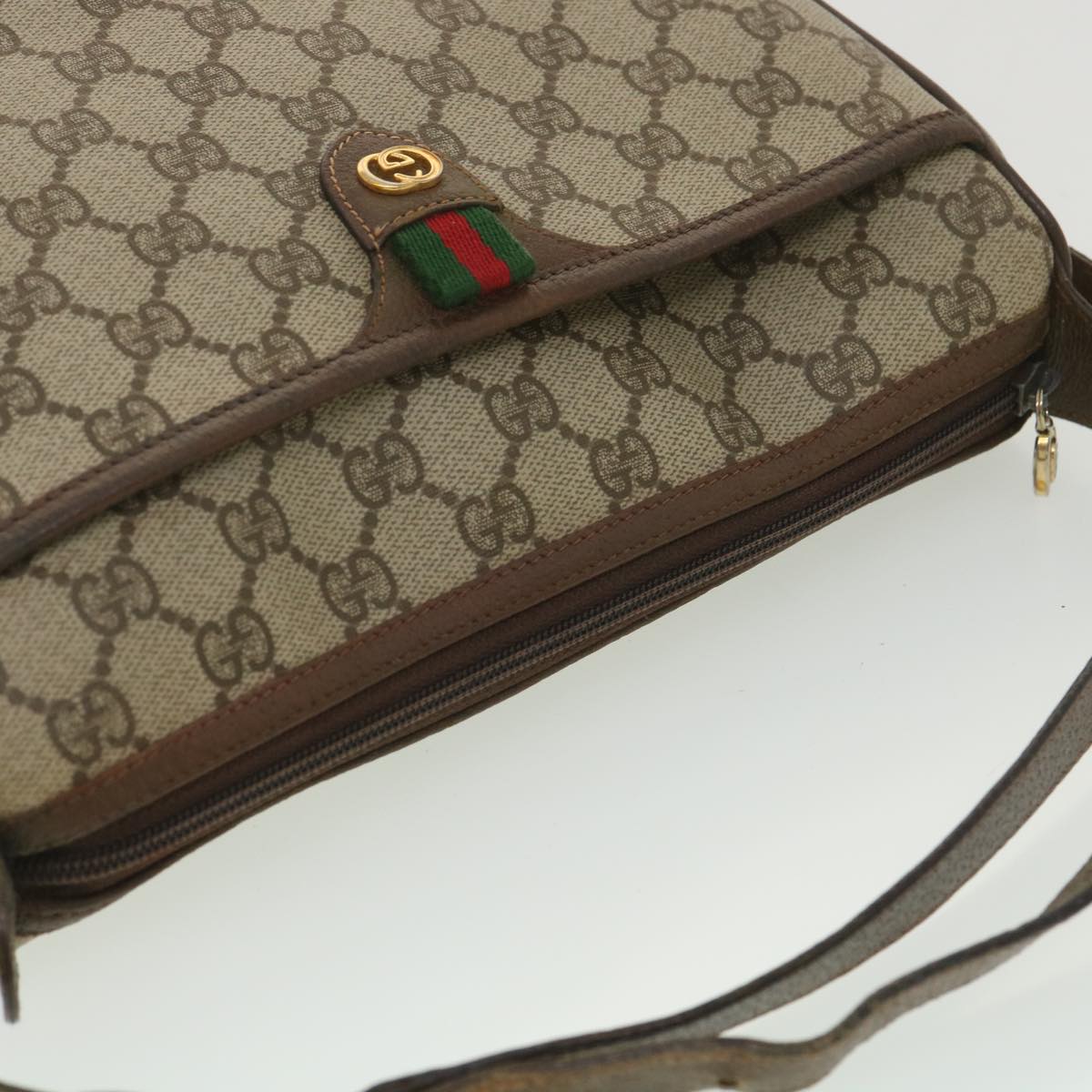 GUCCI GG Canvas Web Sherry Line Shoulder Bag Beige Red 89.02.077 Auth 38096