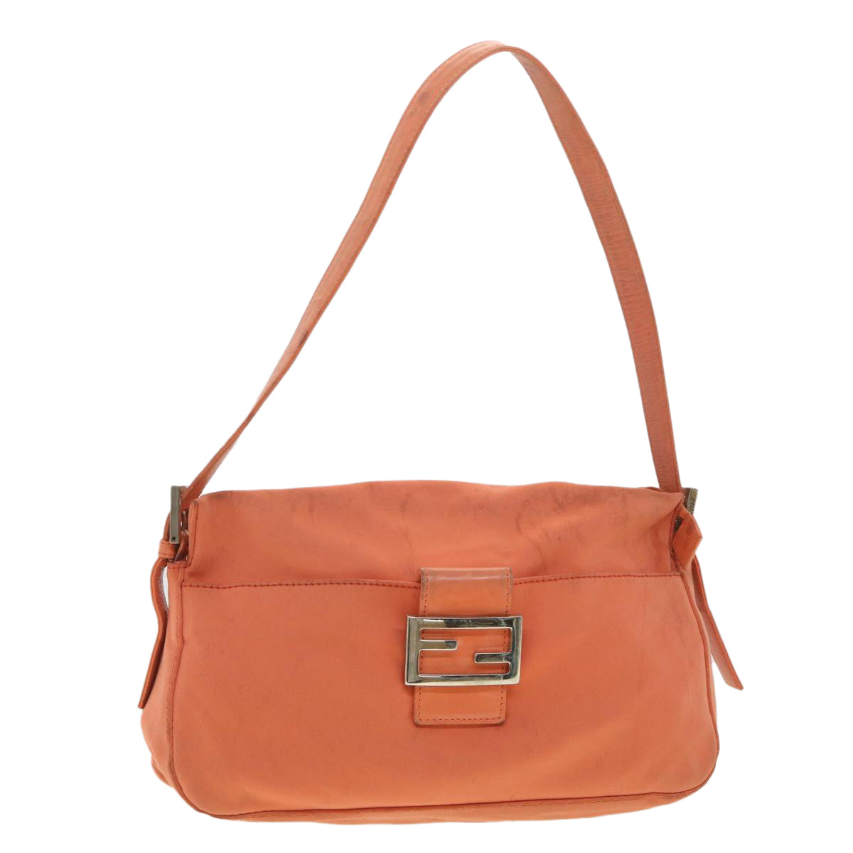 FENDI Mamma Baguette Shoulder Bag Nylon Orange 2321.26566.018 Auth 38105