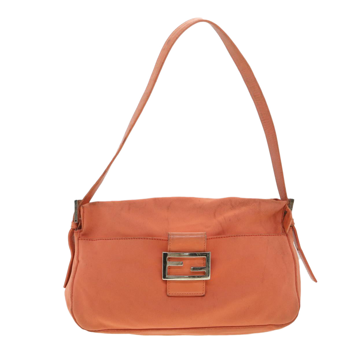 FENDI Mamma Baguette Shoulder Bag Nylon Orange 2321.26566.018 Auth 38105