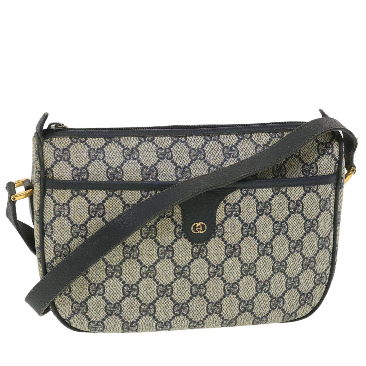 GUCCI GG Canvas Shoulder Bag PVC Leather Gray Navy 001 115 6106 Auth 38113