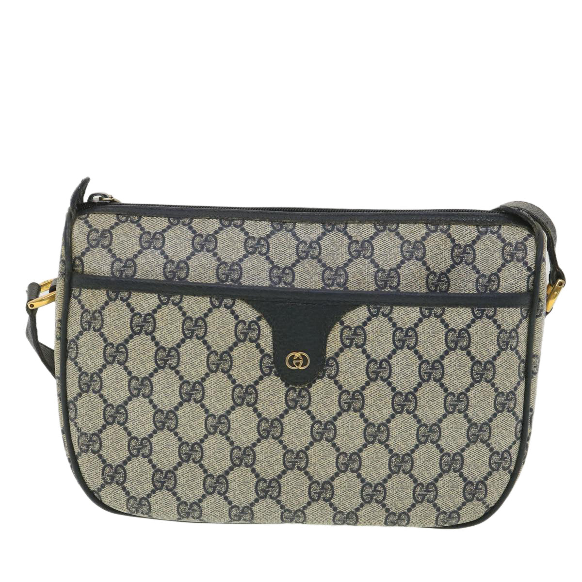 GUCCI GG Canvas Shoulder Bag PVC Leather Gray Navy 001 115 6106 Auth 38113