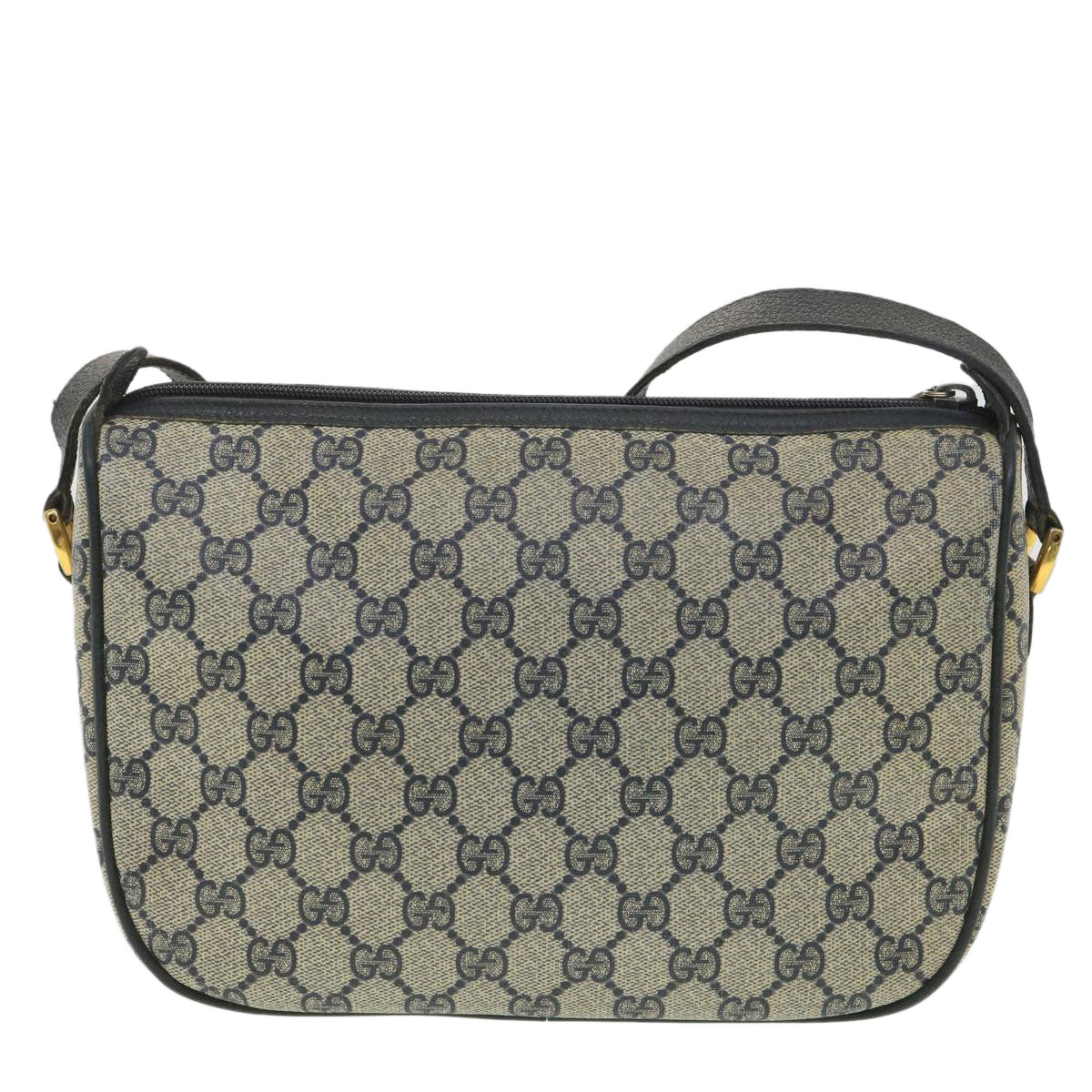 GUCCI GG Canvas Shoulder Bag PVC Leather Gray Navy 001 115 6106 Auth 38113