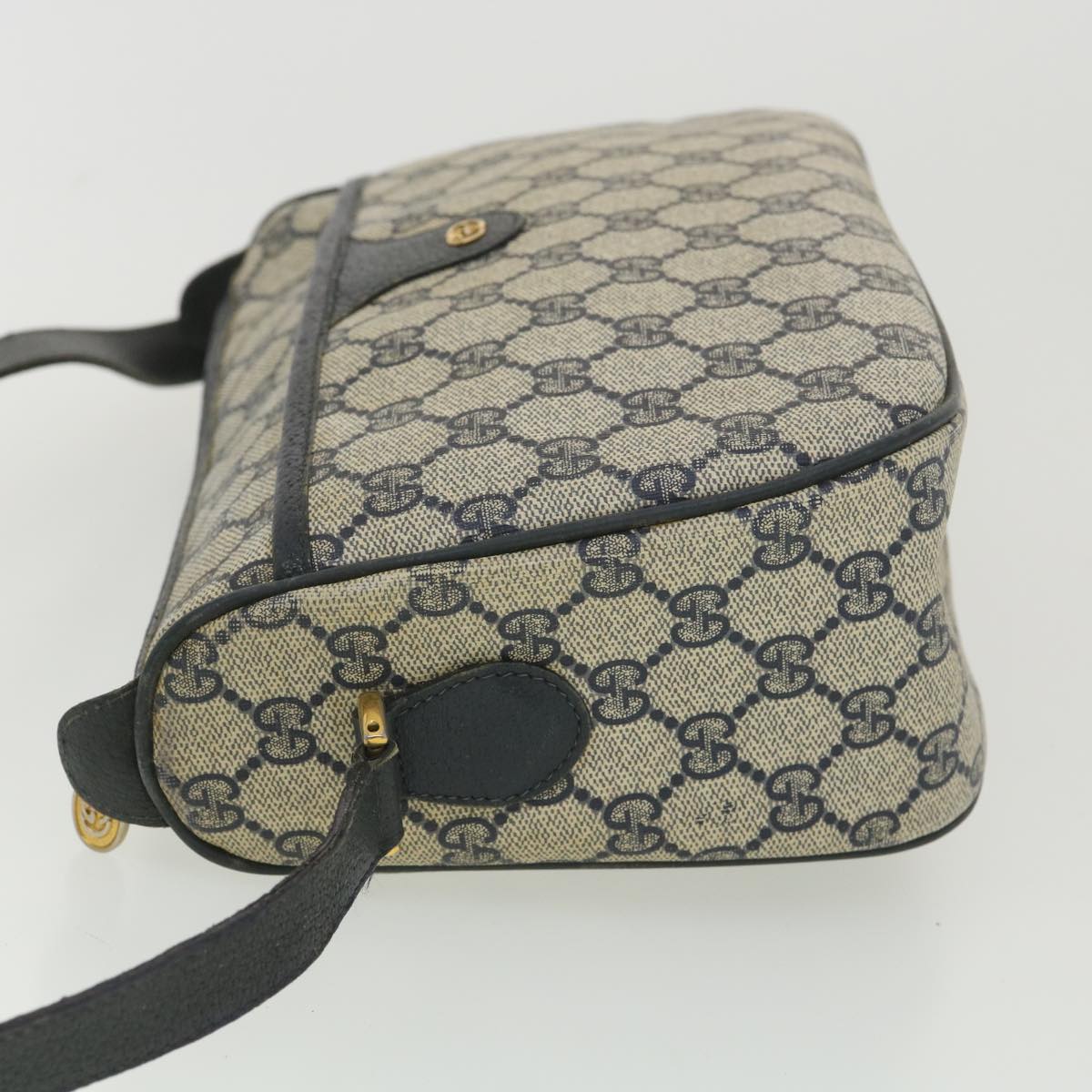 GUCCI GG Canvas Shoulder Bag PVC Leather Gray Navy 001 115 6106 Auth 38113