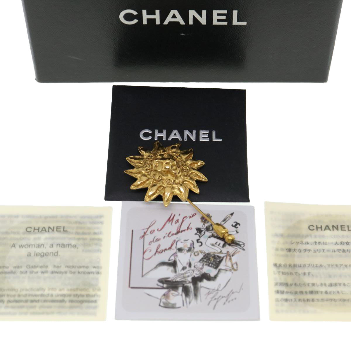CHANEL Brooch metal Gold CC Auth 38119