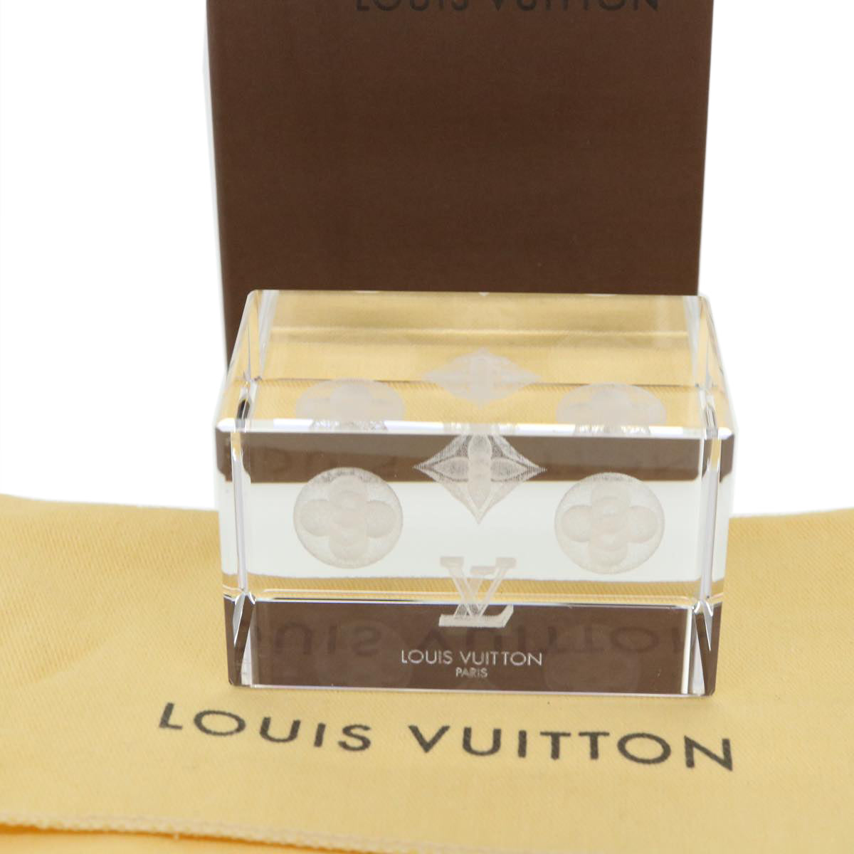 LOUIS VUITTON crystal Paper weight Glass VIP only Clear LV Auth 38121