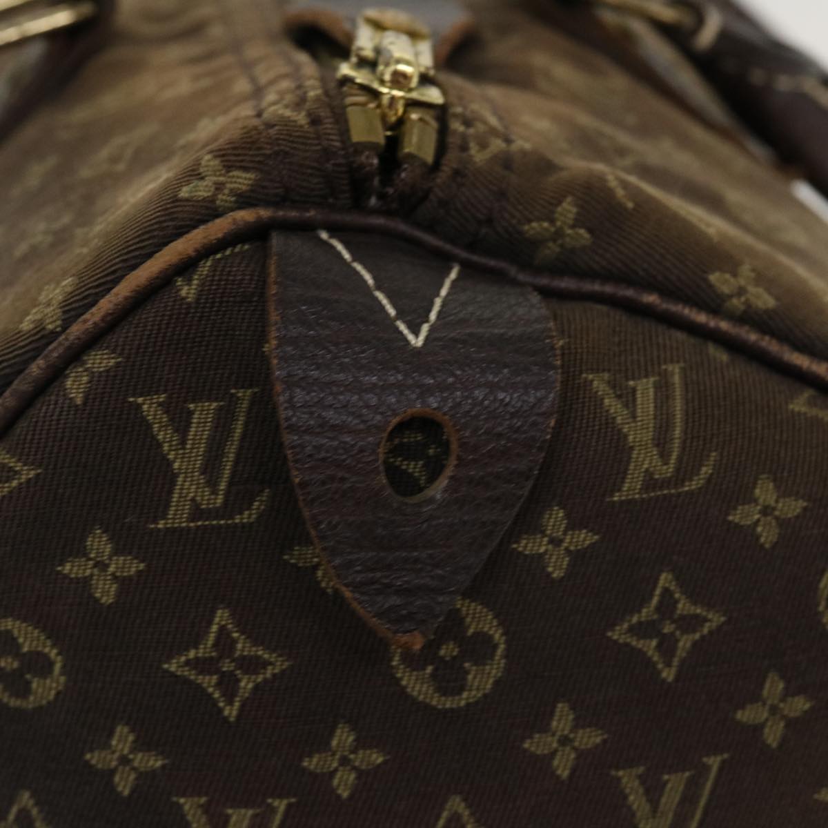 LOUIS VUITTON Monogram Mini Lin Speedy 30 Hand Bag Brown Ebene M95224 Auth 38213