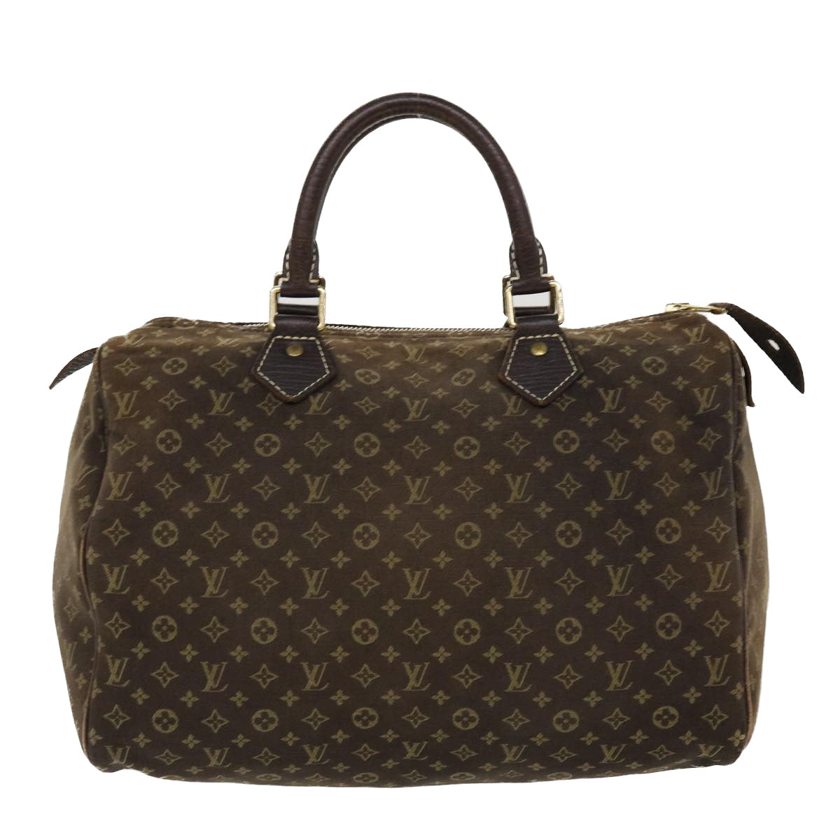 LOUIS VUITTON Monogram Mini Lin Speedy 30 Hand Bag Brown Ebene M95224 Auth 38213