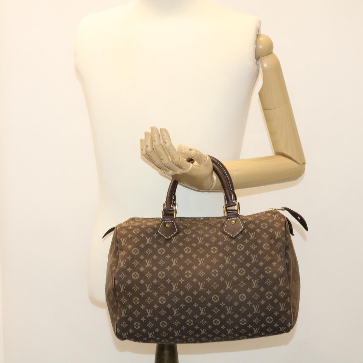 LOUIS VUITTON Monogram Mini Lin Speedy 30 Hand Bag Brown Ebene M95224 Auth 38213