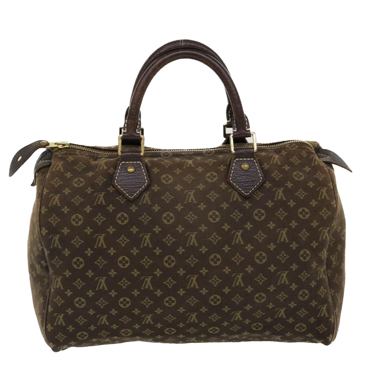 LOUIS VUITTON Monogram Mini Lin Speedy 30 Hand Bag Brown Ebene M95224 Auth 38213