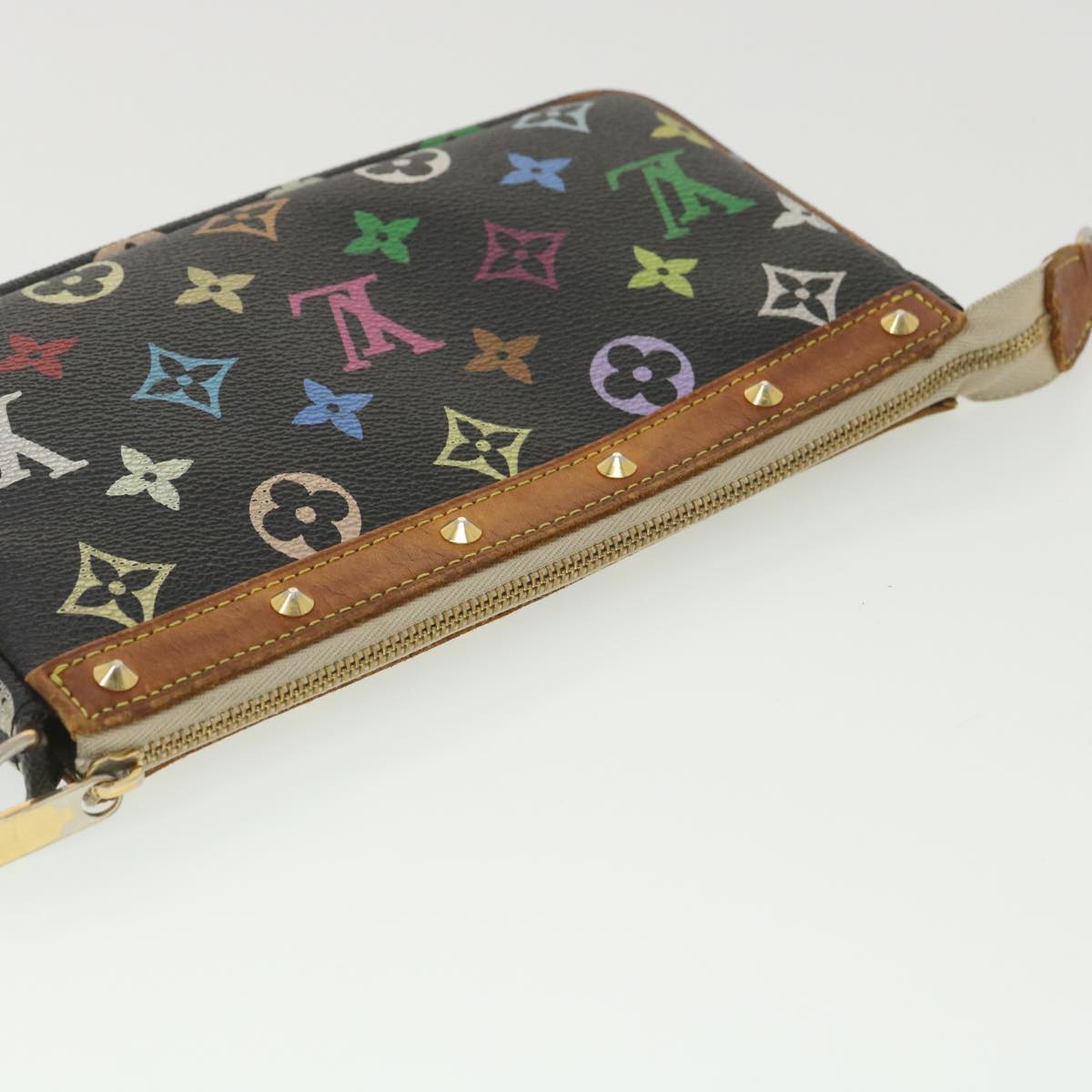 LOUIS VUITTON Multicolor Pochette Accessoires Pouch Black M92648 LV Auth 38214