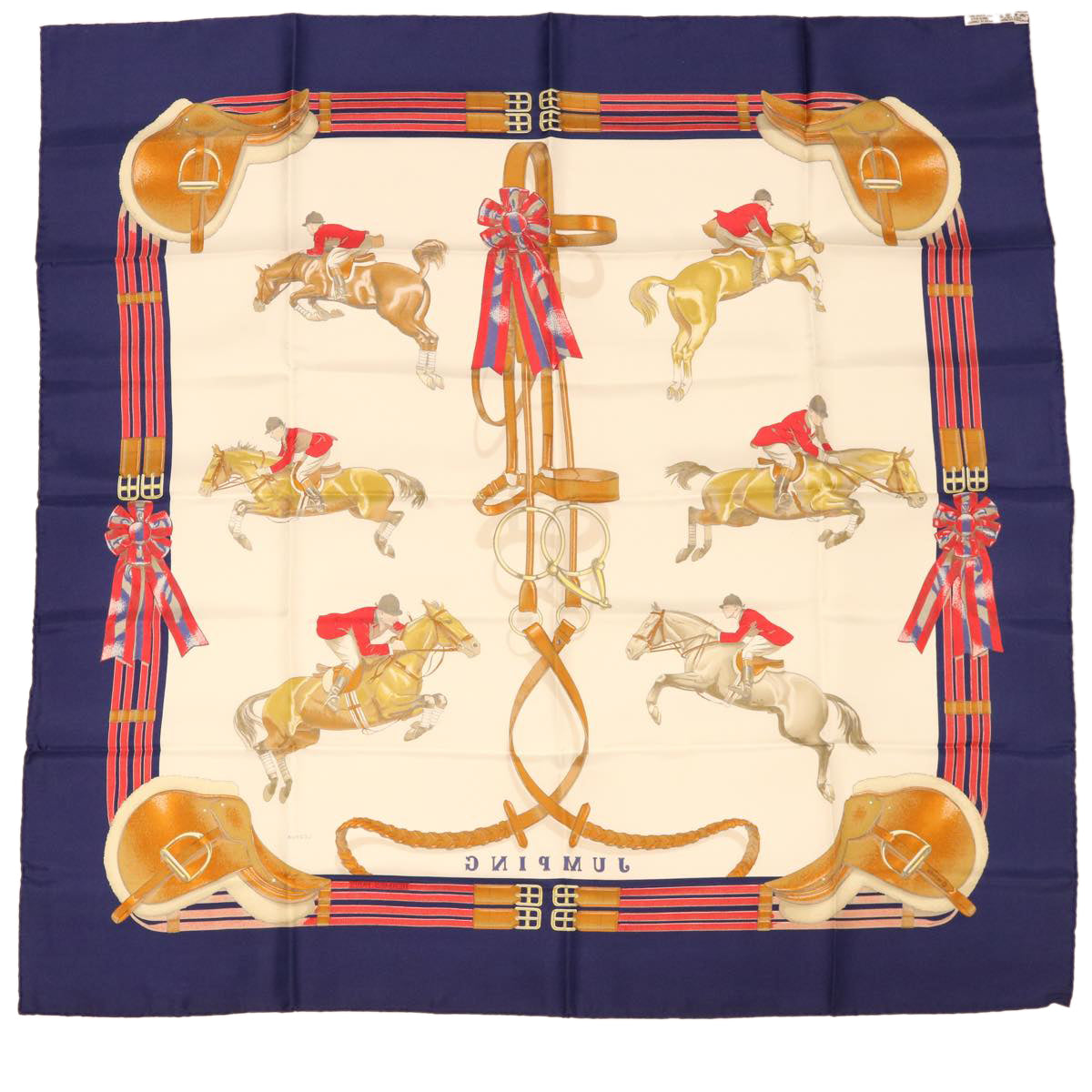 HERMES Carre 90 Scarf Silk Navy Auth 38282