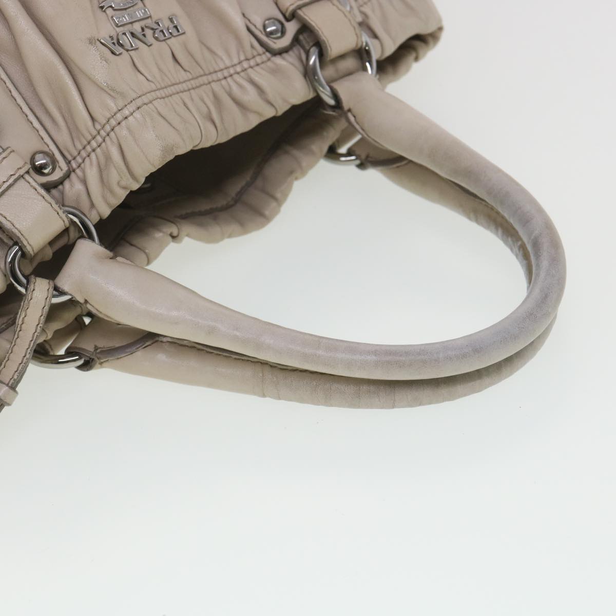 PRADA Shoulder Bag Leather 2way Beige Auth 38294
