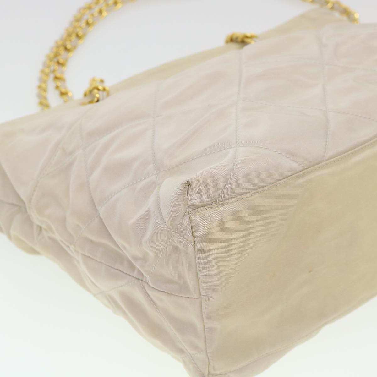 PRADA Chain Shoulder Bag Nylon Cream Auth 38299