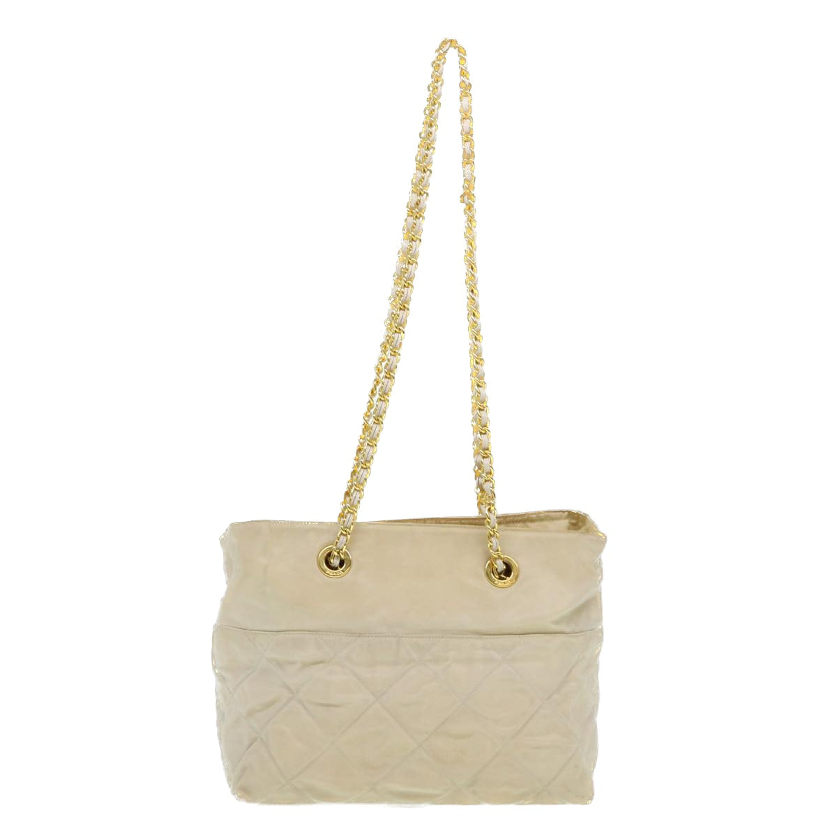 PRADA Chain Shoulder Bag Nylon Cream Auth 38299 - 0
