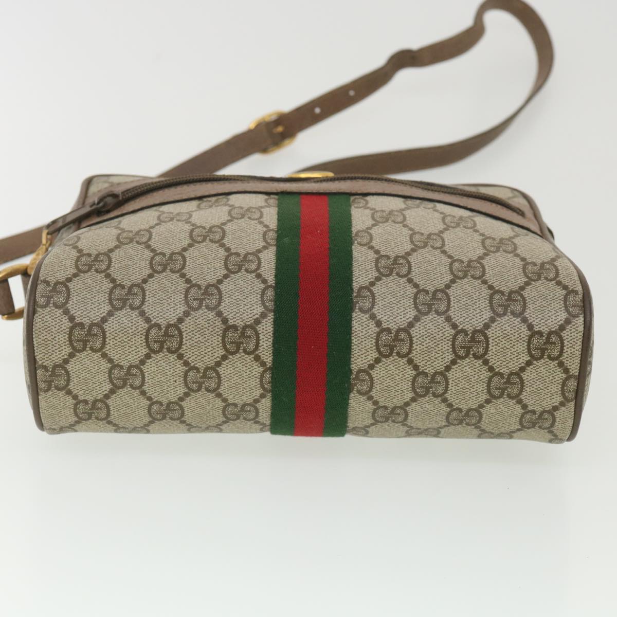 GUCCI GG Canvas Web Sherry Line Shoulder Bag Beige Red 98 02 004 Auth 38305
