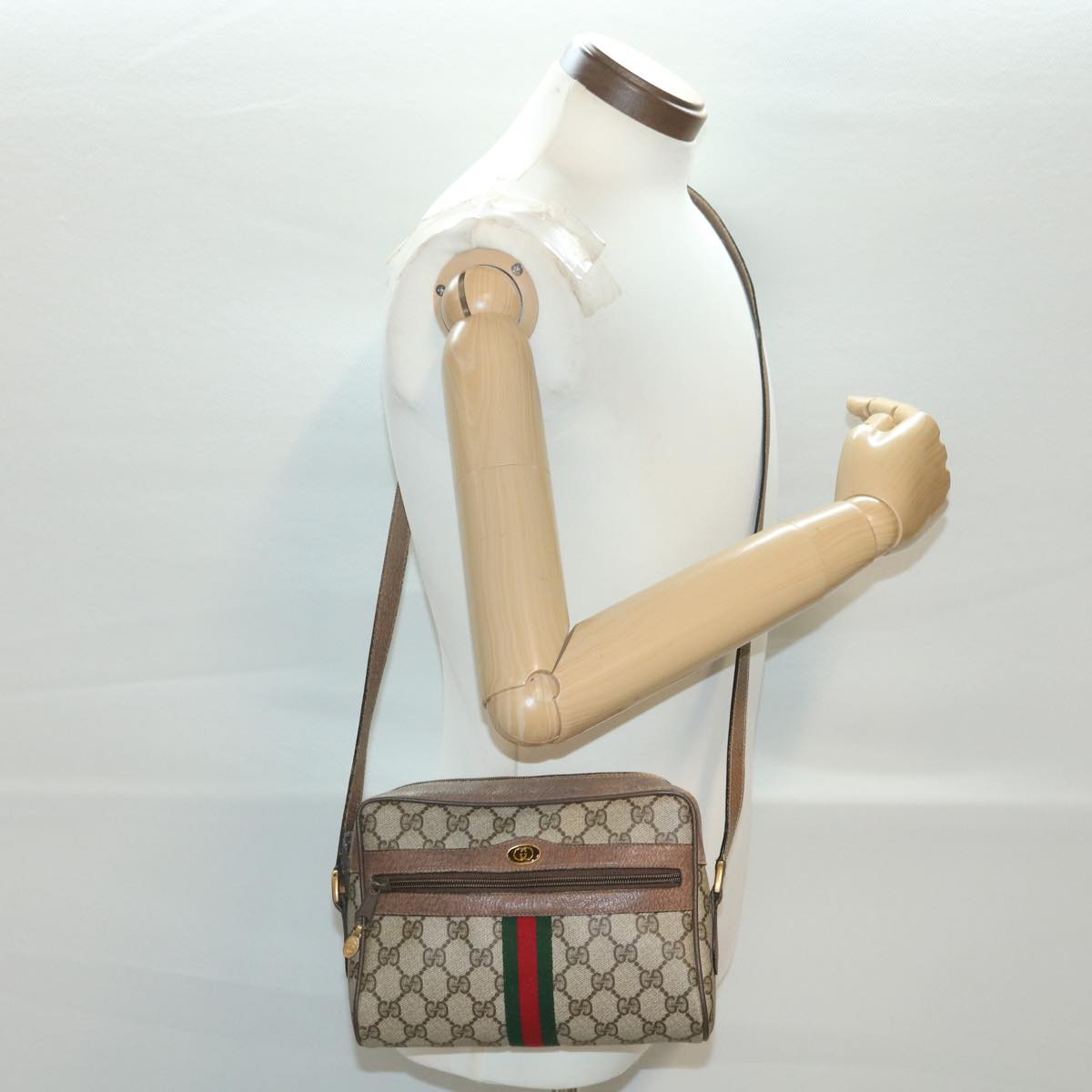 GUCCI GG Canvas Web Sherry Line Shoulder Bag Beige Red 98 02 004 Auth 38305