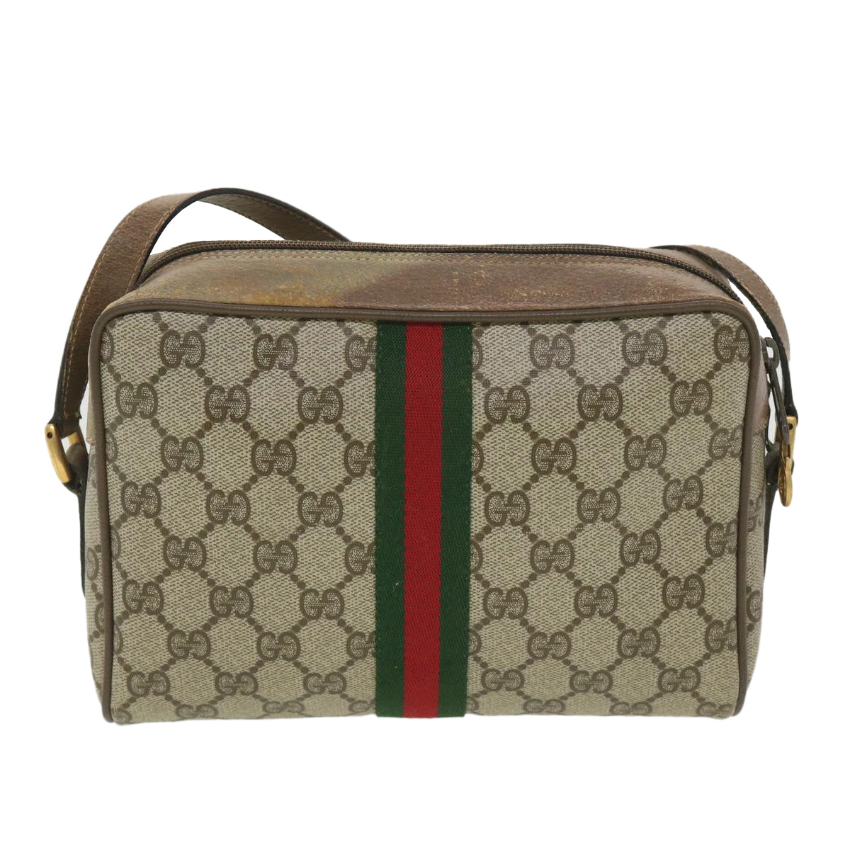 GUCCI GG Canvas Web Sherry Line Shoulder Bag Beige Red 98 02 004 Auth 38305 - 0