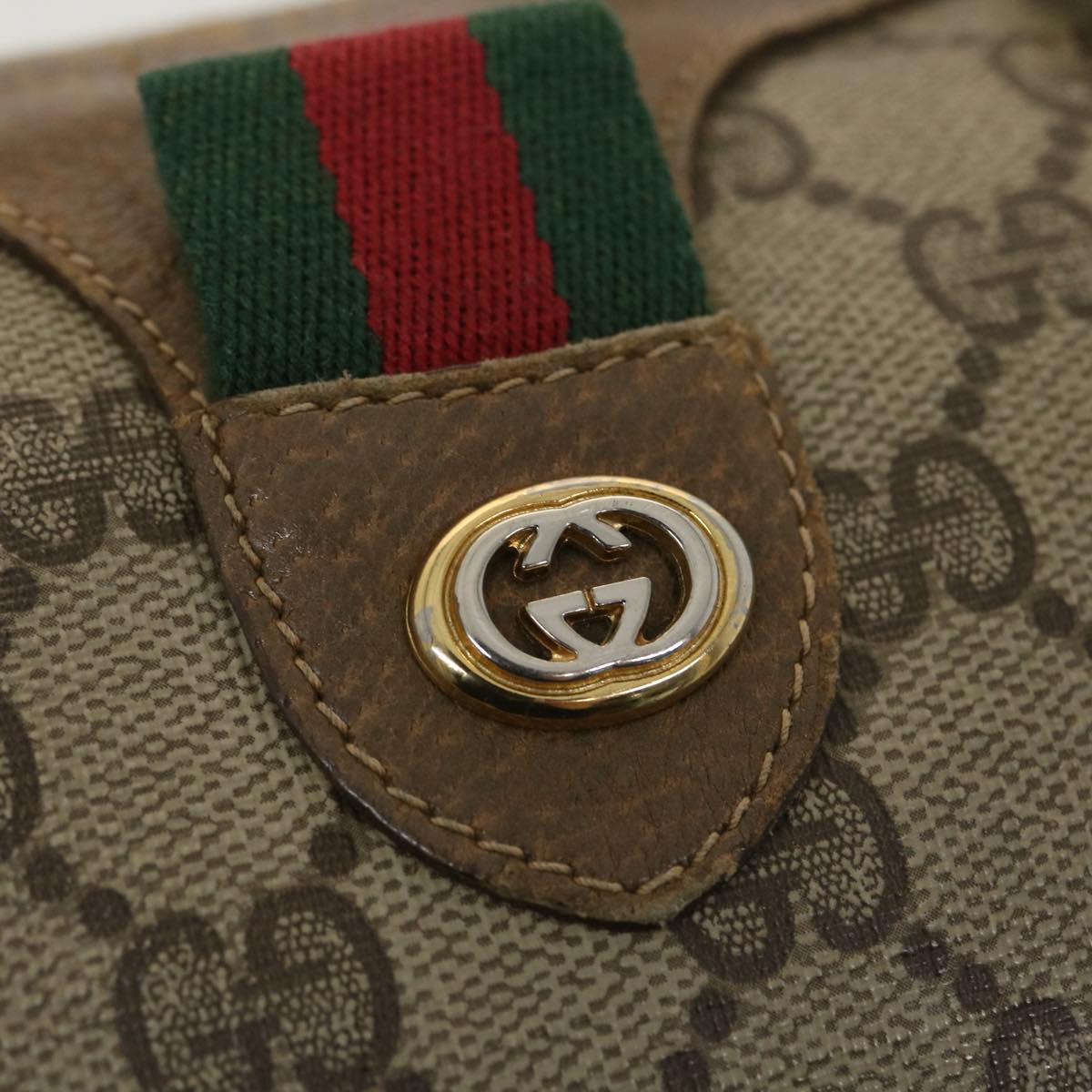 GUCCI GG Canvas Web Sherry Line Boston Bag Beige Red Green 40.02.007 Auth 38308