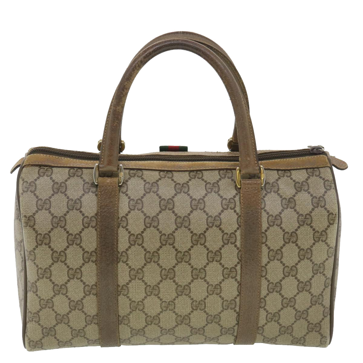 GUCCI GG Canvas Web Sherry Line Boston Bag Beige Red Green 40.02.007 Auth 38308