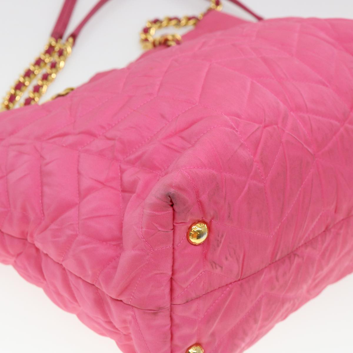 PRADA Quilted Chain Shoulder Bag Nylon Pink Auth 38311