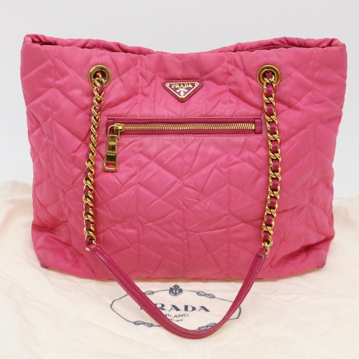 PRADA Quilted Chain Shoulder Bag Nylon Pink Auth 38311