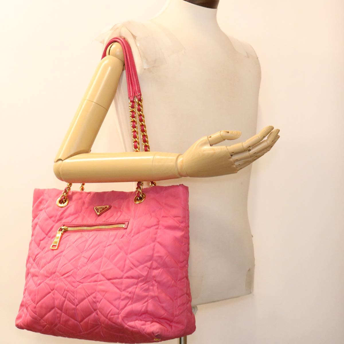 PRADA Quilted Chain Shoulder Bag Nylon Pink Auth 38311