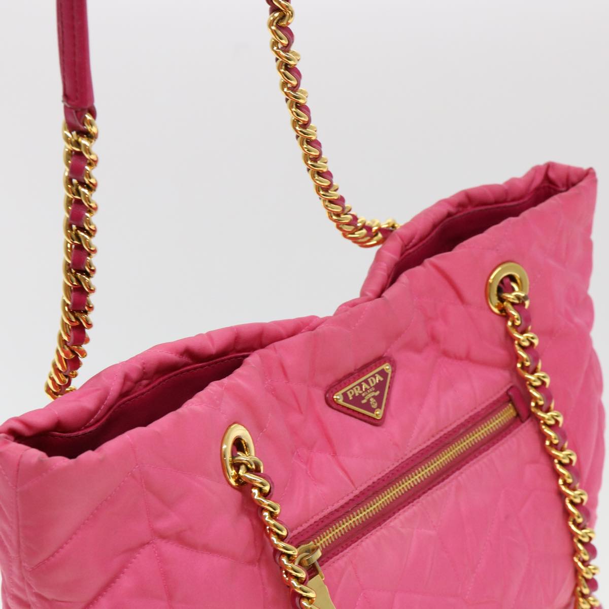 PRADA Quilted Chain Shoulder Bag Nylon Pink Auth 38311