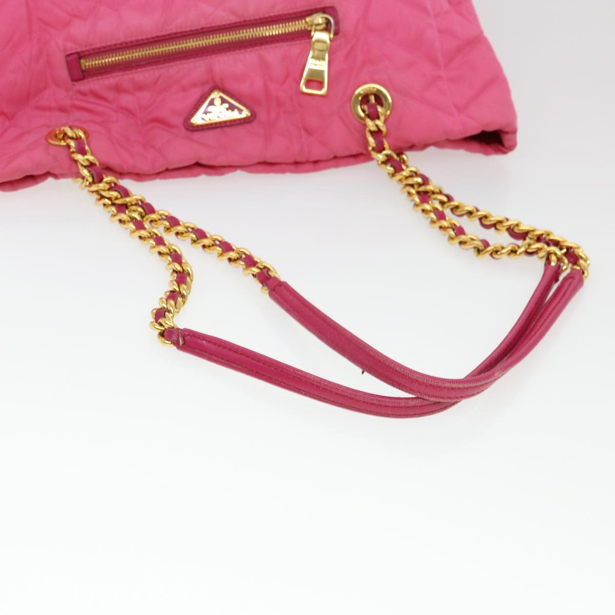 PRADA Quilted Chain Shoulder Bag Nylon Pink Auth 38311