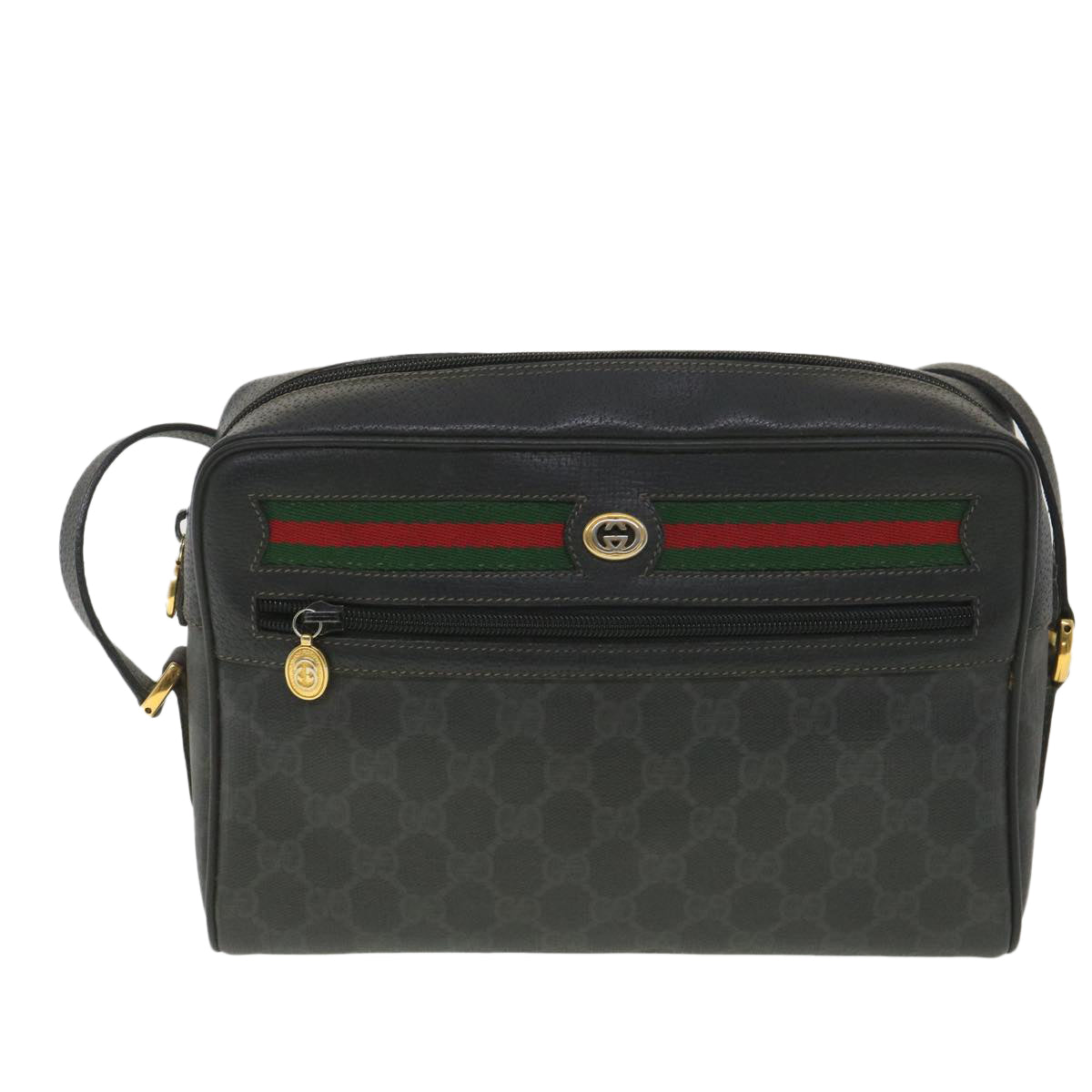 GUCCI GG Canvas Web Sherry Line Shoulder Bag Black Red 119.02.088 Auth 38314