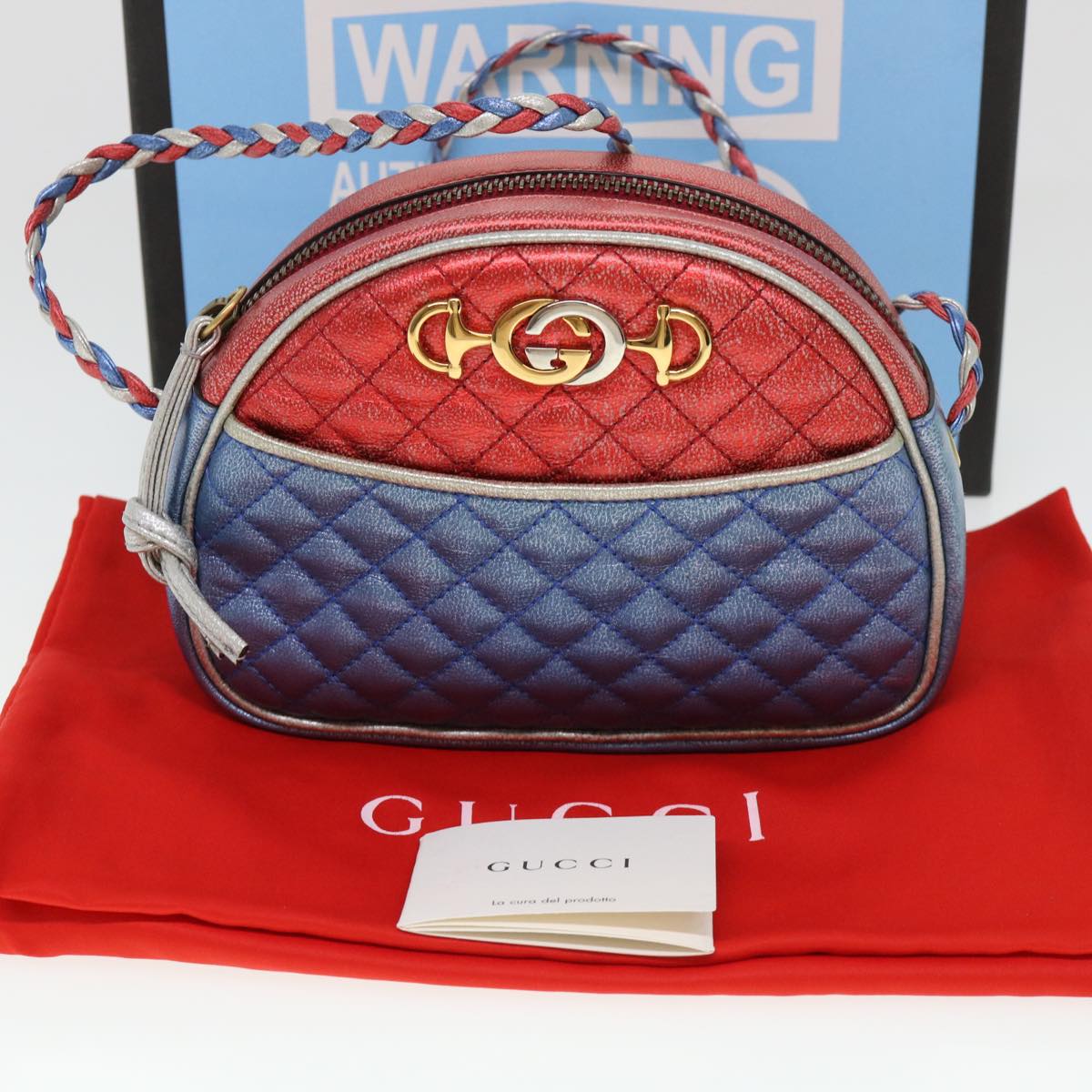 GUCCI Shoulder Bag Lamb Skin Red Blue 534951 Auth 38345