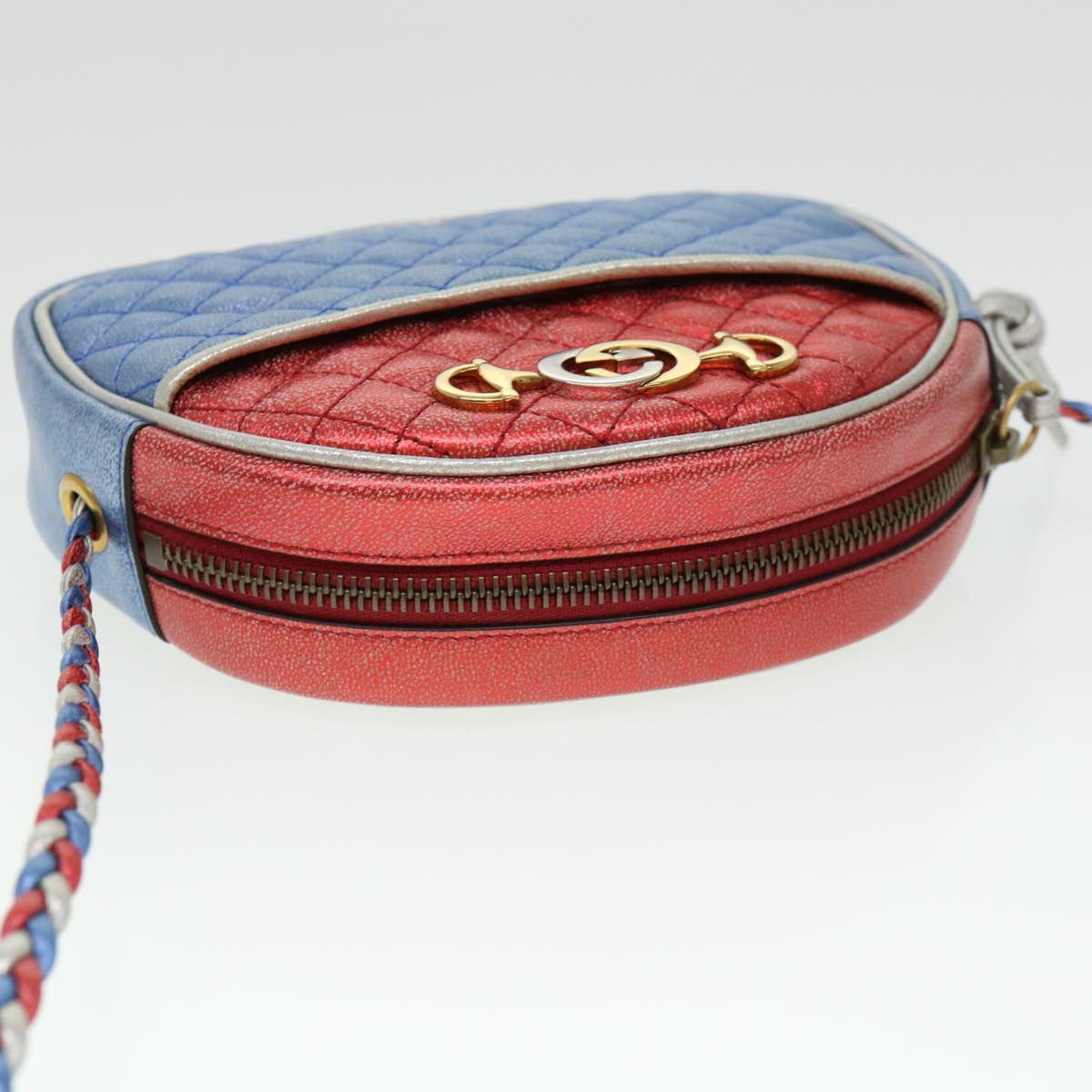 GUCCI Shoulder Bag Lamb Skin Red Blue 534951 Auth 38345