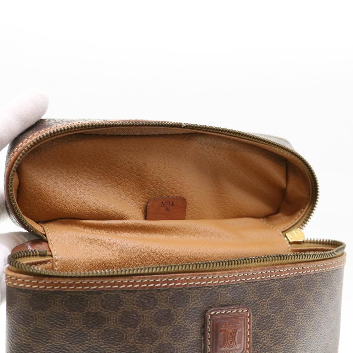 CELINE Macadam Canvas Hand Bag PVC Leather Brown Auth 38356