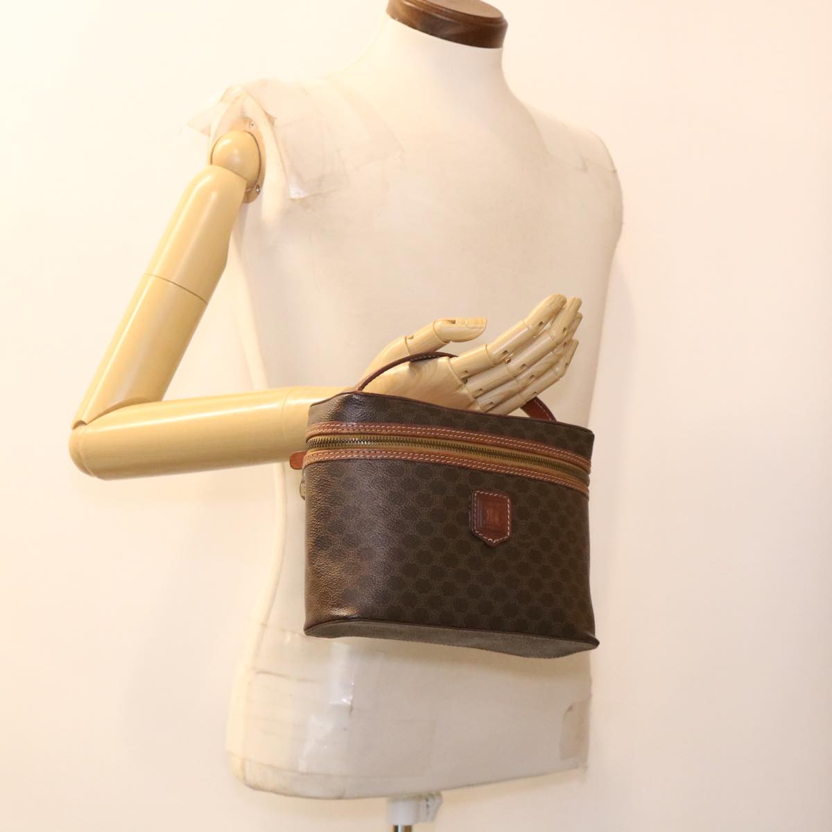CELINE Macadam Canvas Hand Bag PVC Leather Brown Auth 38356