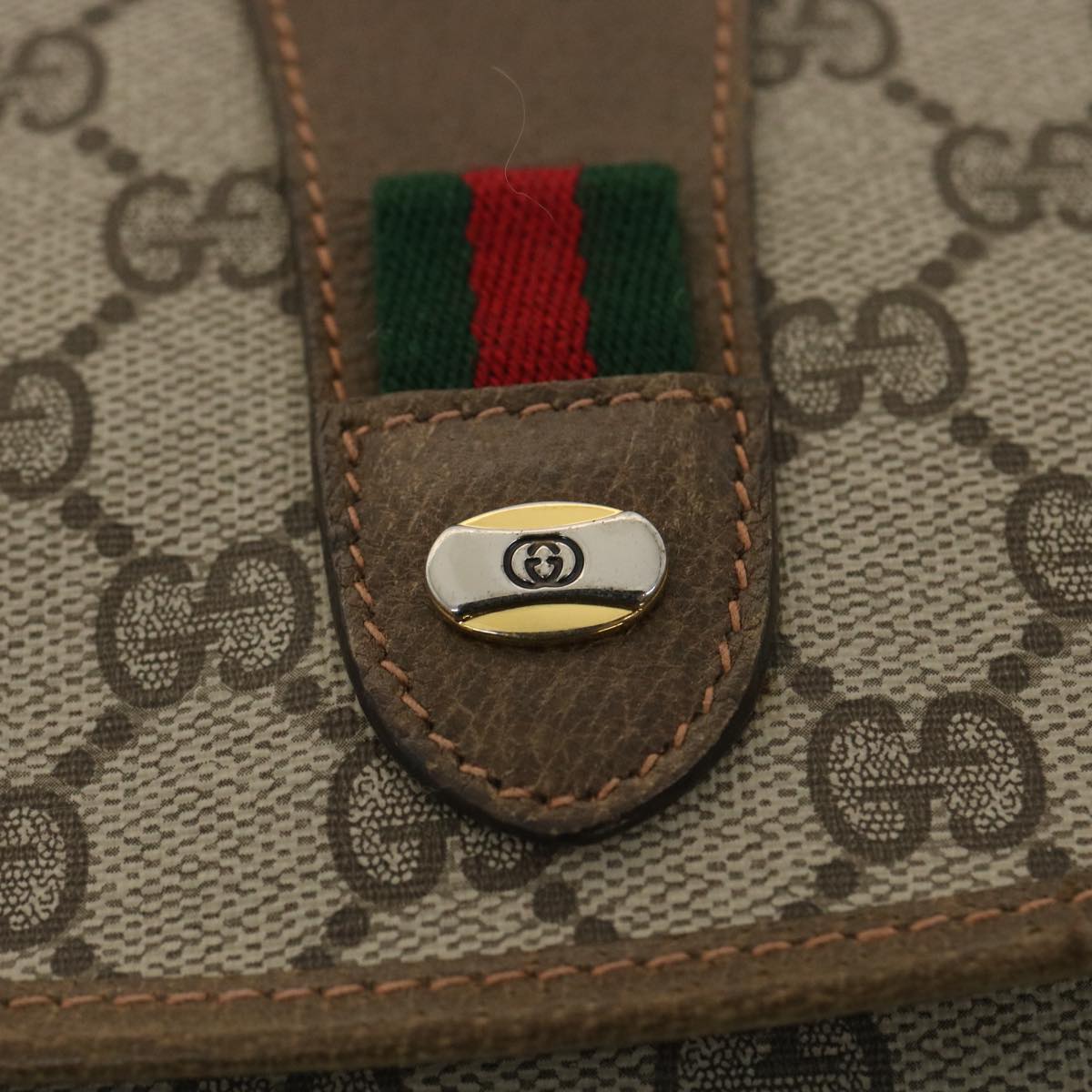 GUCCI GG Canvas Web Sherry Line Clutch Bag Beige Red Green 89.01.030 Auth 38392