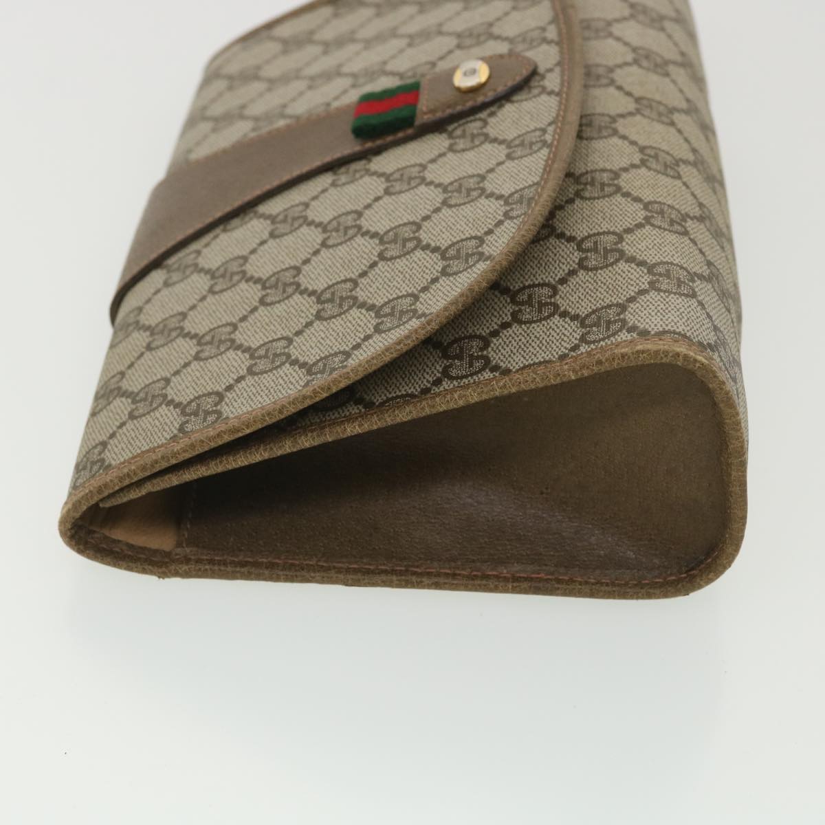 GUCCI GG Canvas Web Sherry Line Clutch Bag Beige Red Green 89.01.030 Auth 38392