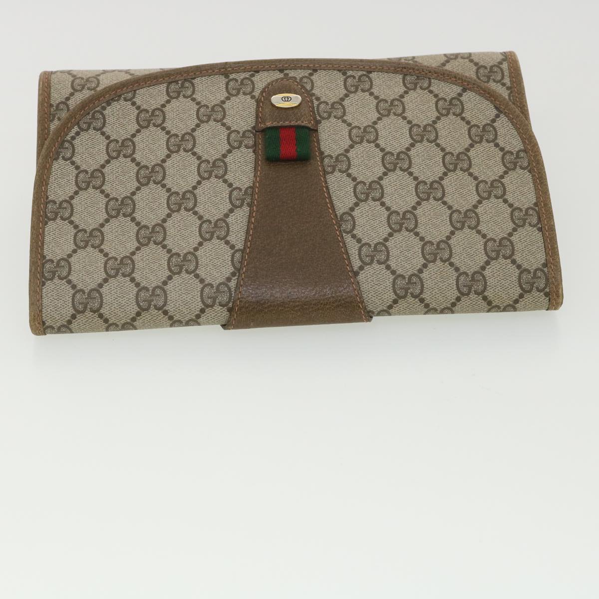 GUCCI GG Canvas Web Sherry Line Clutch Bag Beige Red Green 89.01.030 Auth 38392