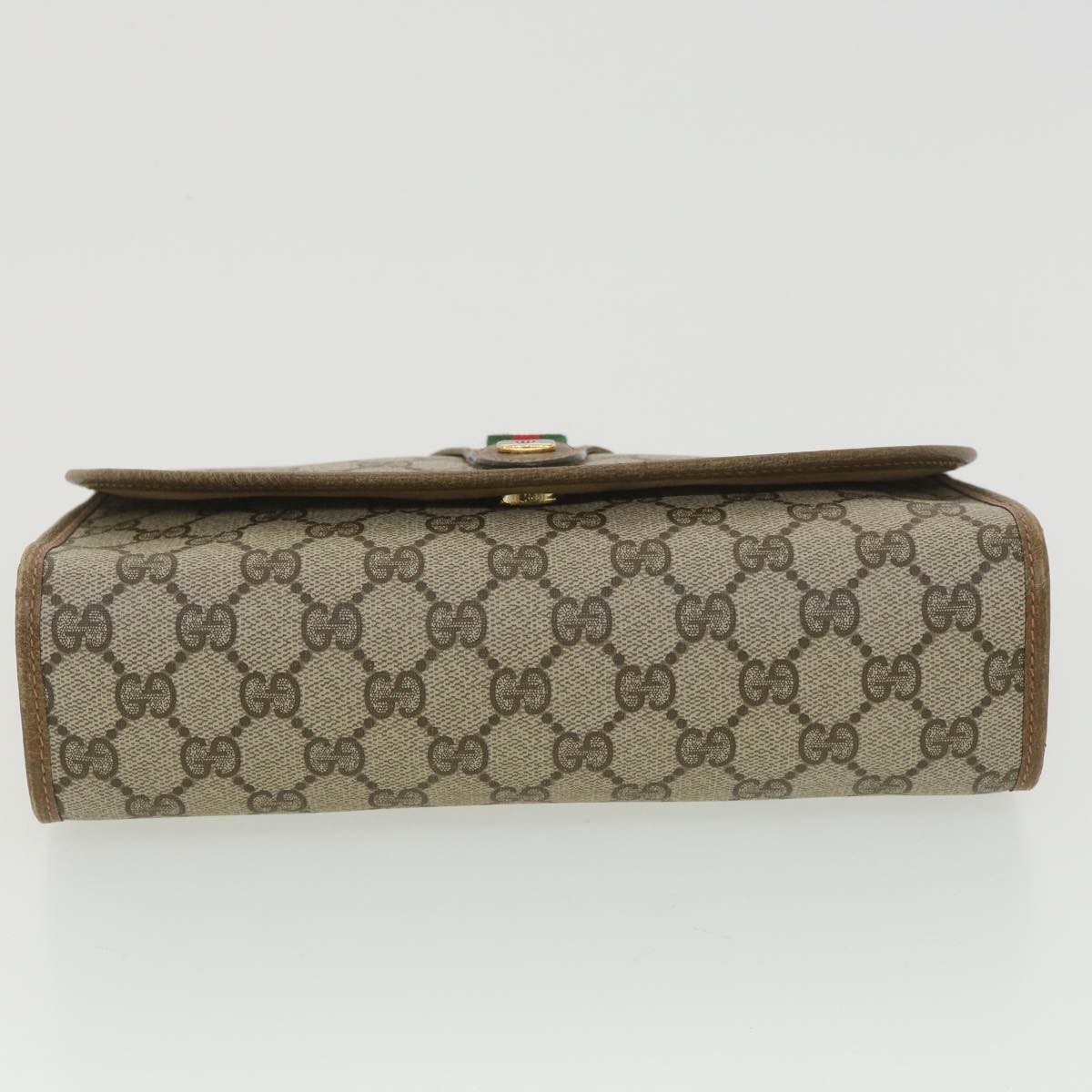 GUCCI GG Canvas Web Sherry Line Clutch Bag Beige Red Green 89.01.030 Auth 38392