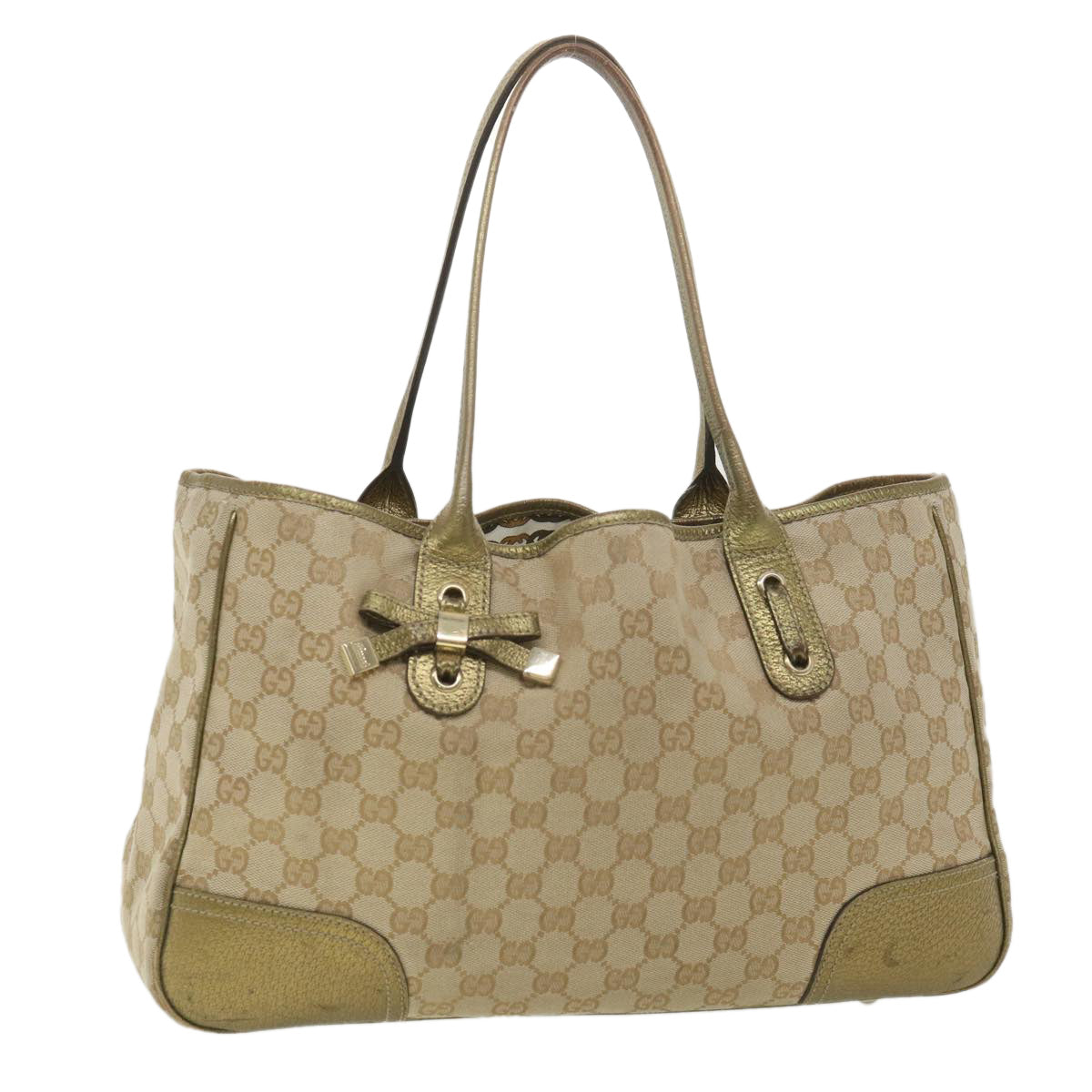 GUCCI GG Canvas Shoulder Bag Beige Gold 163805 Auth 38395