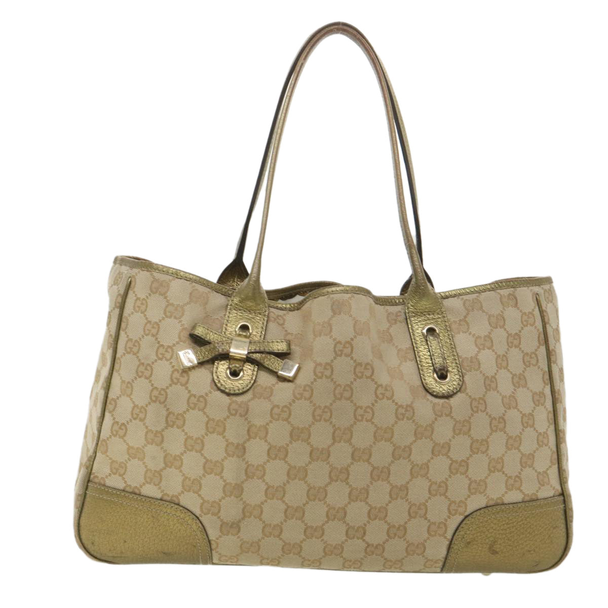 GUCCI GG Canvas Shoulder Bag Beige Gold 163805 Auth 38395